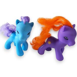 Vintage Gi-Go Babies Toy Ponies Lot of 2 Blue Butterfly & Purple Sun Figures 3"